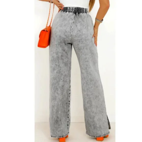 Drawstring Elastic Waist Wide Leg Jeans NWOT - Picture 2 of 3